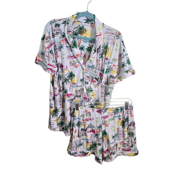 Cuddl Duds Tropical Short Pajamas Set Rayon Blend Comfort Travel Size M - Picture 1 of 13